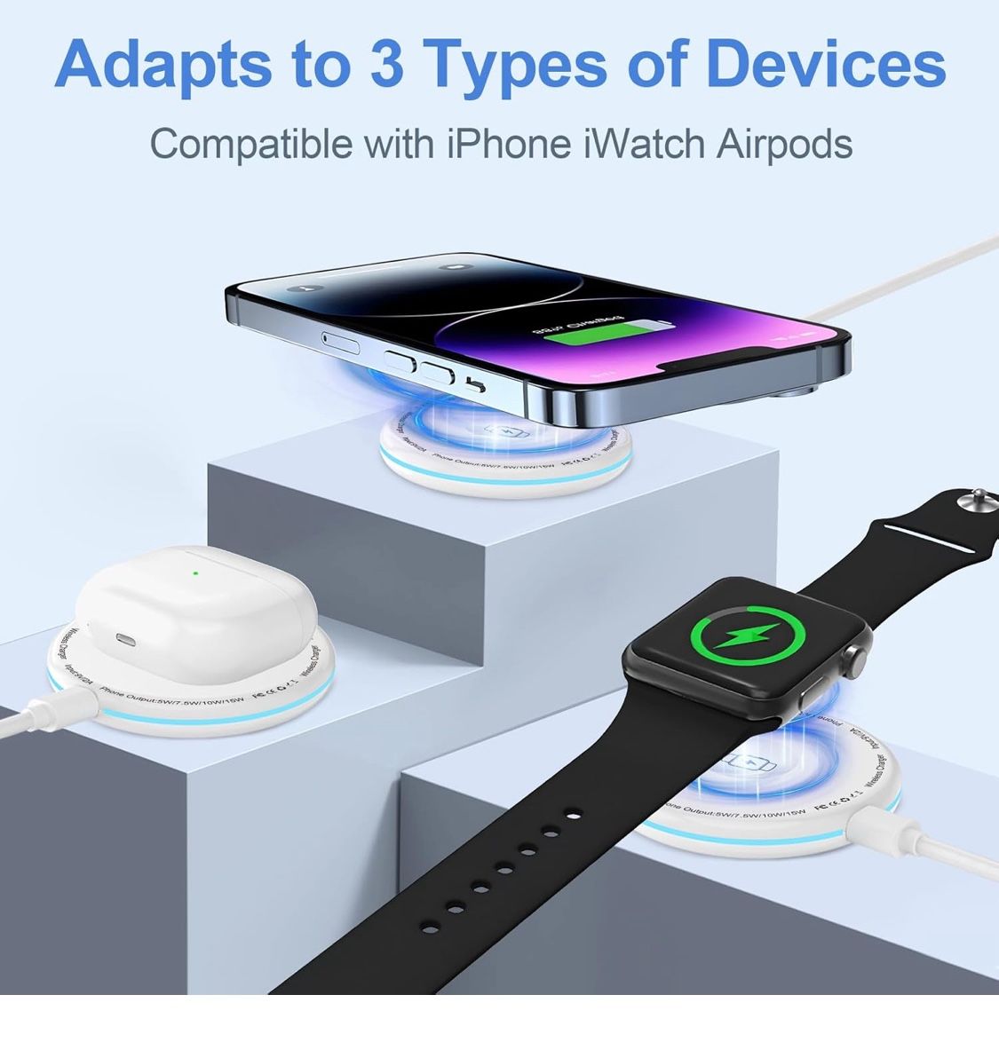 3 in 1 Magnetic Wireless Charger 18W Fast Mag-Safe Phone Charger, LED Wireless Charging Pad with 18W Adapter for iPhone 12-16 Series AirPods 3/2/Pro a