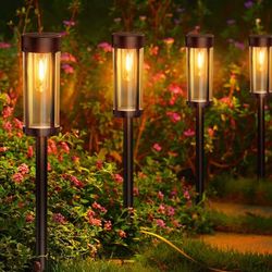 BRAND NEW LETMY Solar Pathway Lights Outdoor, 6 Pack 2X Brighter Solar Lights Outdoor Waterproof, Taller Pathway Light with Larger Panel, Auto On/Off