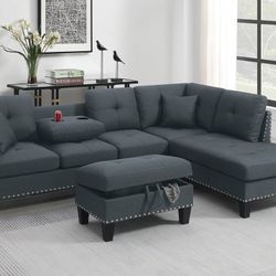 Gray Sectional Sofa With Ottoman (Free Delivery)
