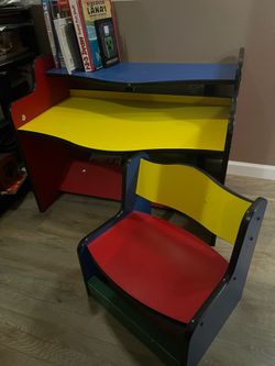 Wood desk and chair