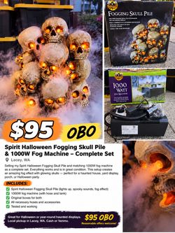 Spirit Halloween Fogging Skull Pile & 1000W Fog Machine Set