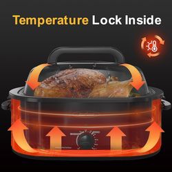 Roaster Oven, Electric Roaster Oven with Viewing Lid, 28lb 24-Quart Turkey Roaster with Unique Defrost/Warm Function, Large Roaster with Removable Pan