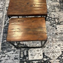 Set of 2 Nesting Tables / Rustic Wood & Metal Side Tables