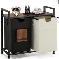 Double Laundry Hamper with Shelf 112L Laundry Sorter Organizer w/ Removable Bags
