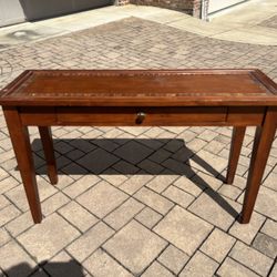 Wooden Console Table With Turtle Shell Trimming.