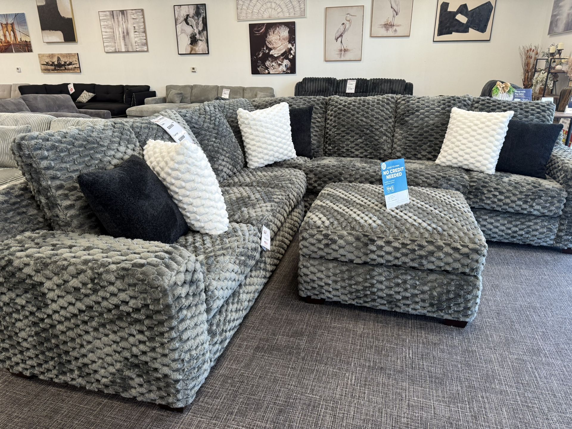 Dark Gray Custom Sofa Sectional Set + Ottoman - Free Delivery Promo 