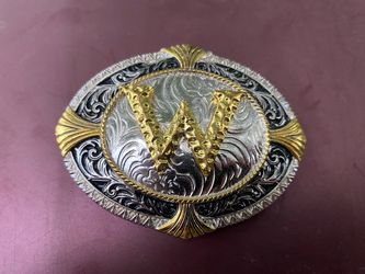 Western Initial W Belt Buckle Silver Gold Oval