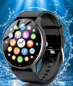 Black Waterproof Smart Watch (Full Touch Screen, Compatible with IPhones And Android Phones, Fashion Activity Tracker for Workout, Office, Travel)