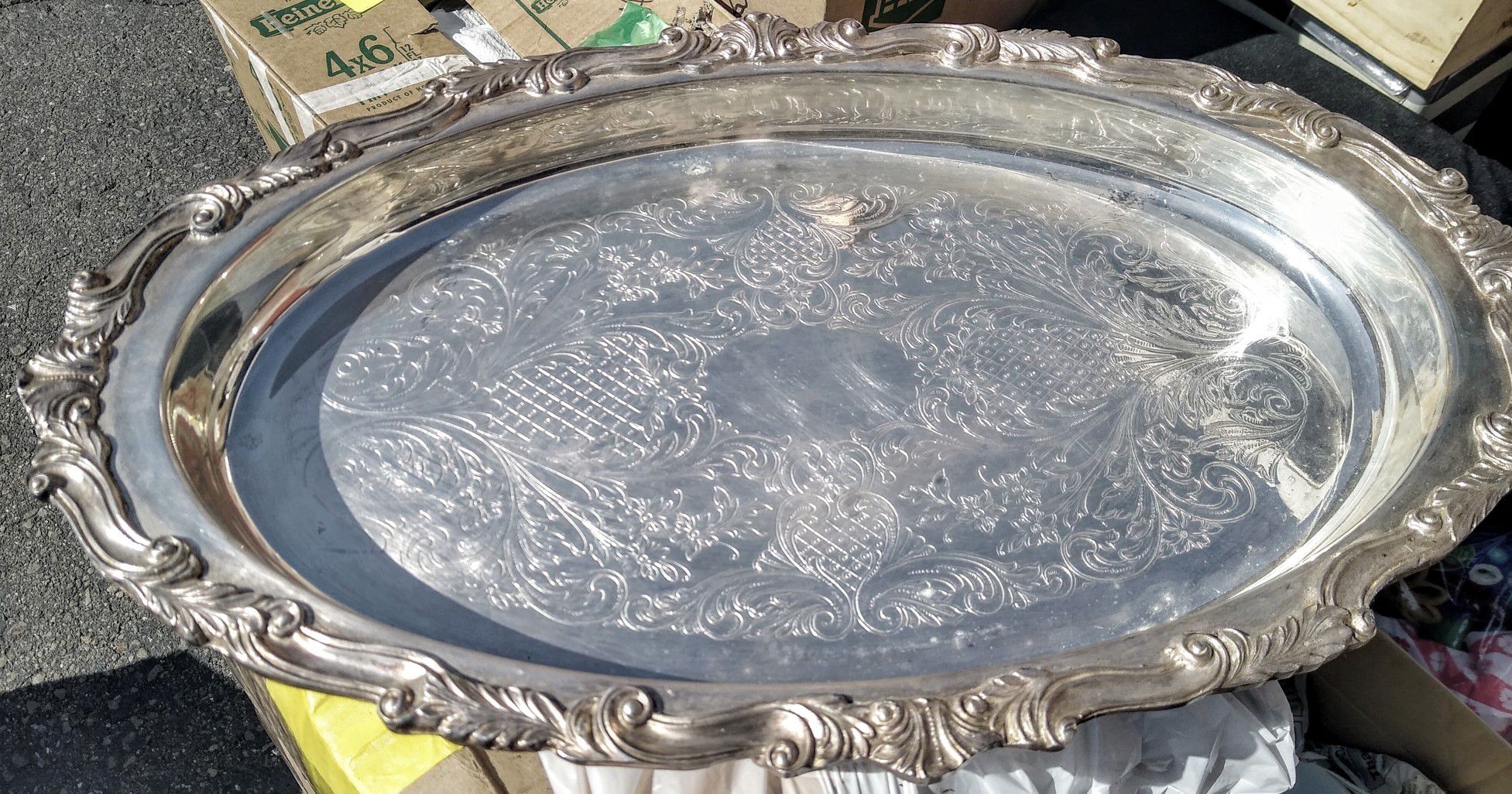 Antique silver engraved platter