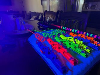 Customized Fishing Poles and Reels ready for night time fishing