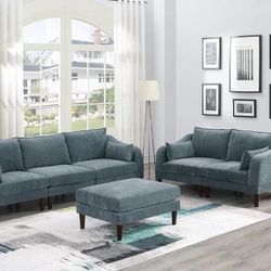 Brand New Grey Modern Style Modular Sofa & Loveseat w Ottoman 