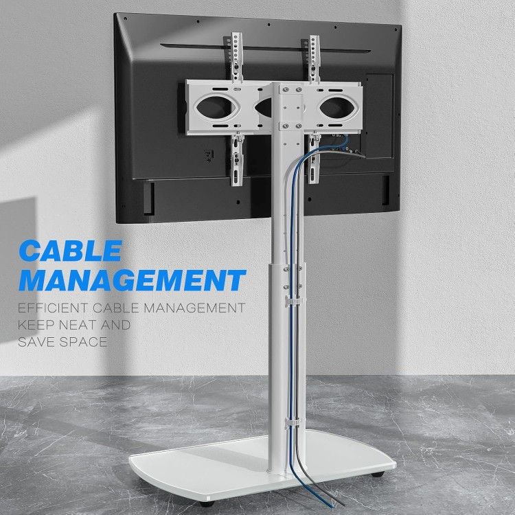 TV Floor Stand with Swivel Mount, Universal for 32 65 Inch LCD LED Flat Screens, White Height Adjustable Space Saving Corner TV Stand