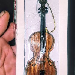 Vtg 70s Wood Violin Orchestra Christmas Ornament Classical Music Instrument Rare