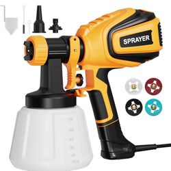 700W HVLP Spray Gun with Cleaning & Blowing Joints, 4 Nozzles and 3 Patterns