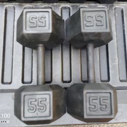 PAIR  OF  55  LB.  HEX  STEEL  DUMBBELLS 