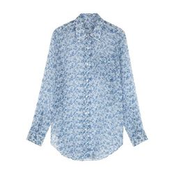 Acne Studios SOPHI FLORAL-PRINT SILK-GEORGETTE SHIRT IN BLUE AND WHITE