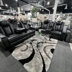 2 Pc Sofa And Loveseat With Adjustable Headrest 