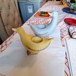 Partylite Duck Yellow And Blue Tealight Candle Holders Set Of 2 