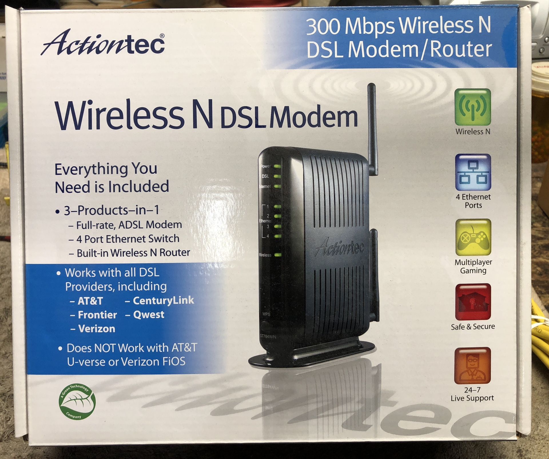 Actiontec Wireless N DSL Modem, 4 Port Switch, Router