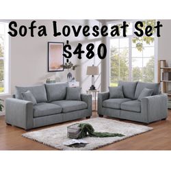 Grey Sofá Loveseat Set Brand New In Box Firm Price $480 Pillows Included Corduroy 