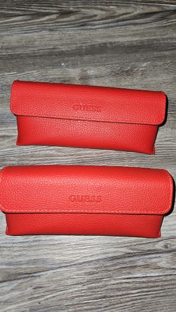 2 GUESS Red Faux Leather Eyeglasses Sunglasses Semi Hard Case