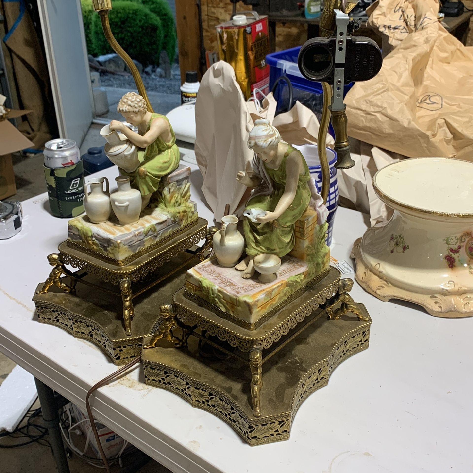 2 Old Porcelain Table Lamps