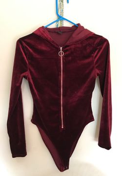 Burgundy velvet body suit