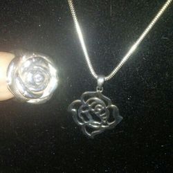 Rose Ring And Necklace.sterling silver Italy