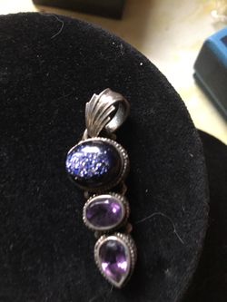 Druzy and amethyst stones set in sterling silver pendant