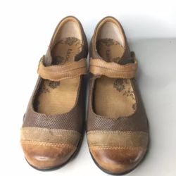 TAOS BLACK BROWN LEATHER MARY JANES LOAFERS SLIP ON DRESS SHOES US WOMENS SZ 7