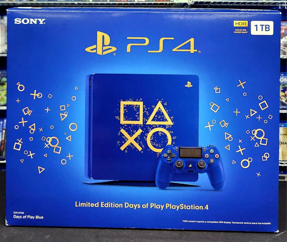 PS4 Slim Days Of Play Blue 1 Tb Console Used In Box 