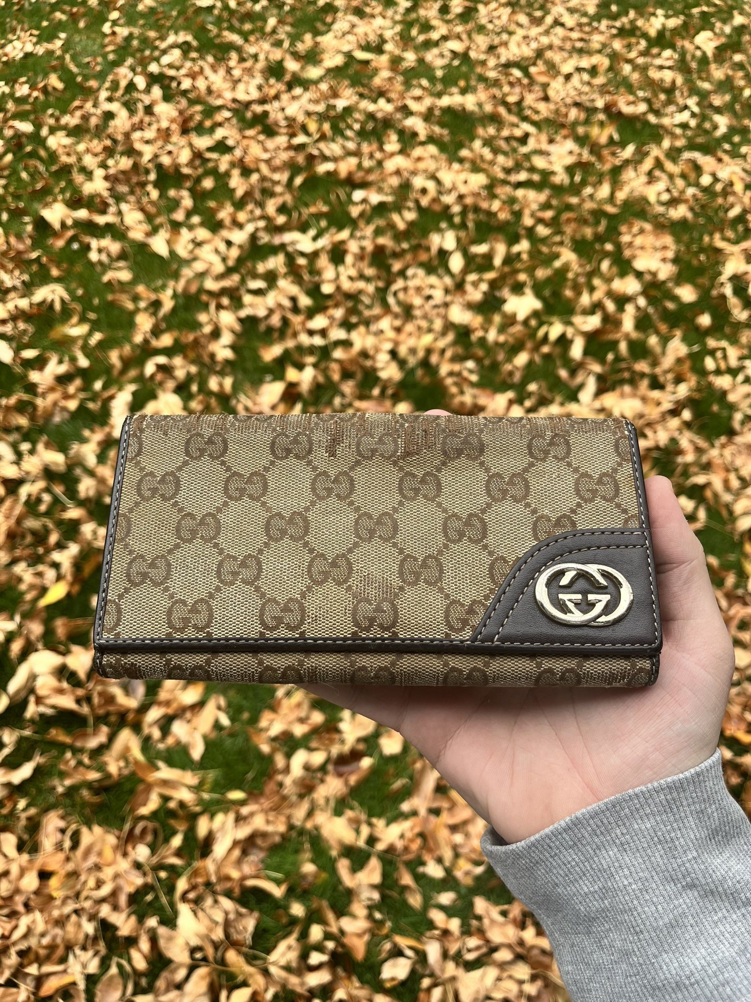 GUCCI Long Wallet GG Canvas Brown Authentic