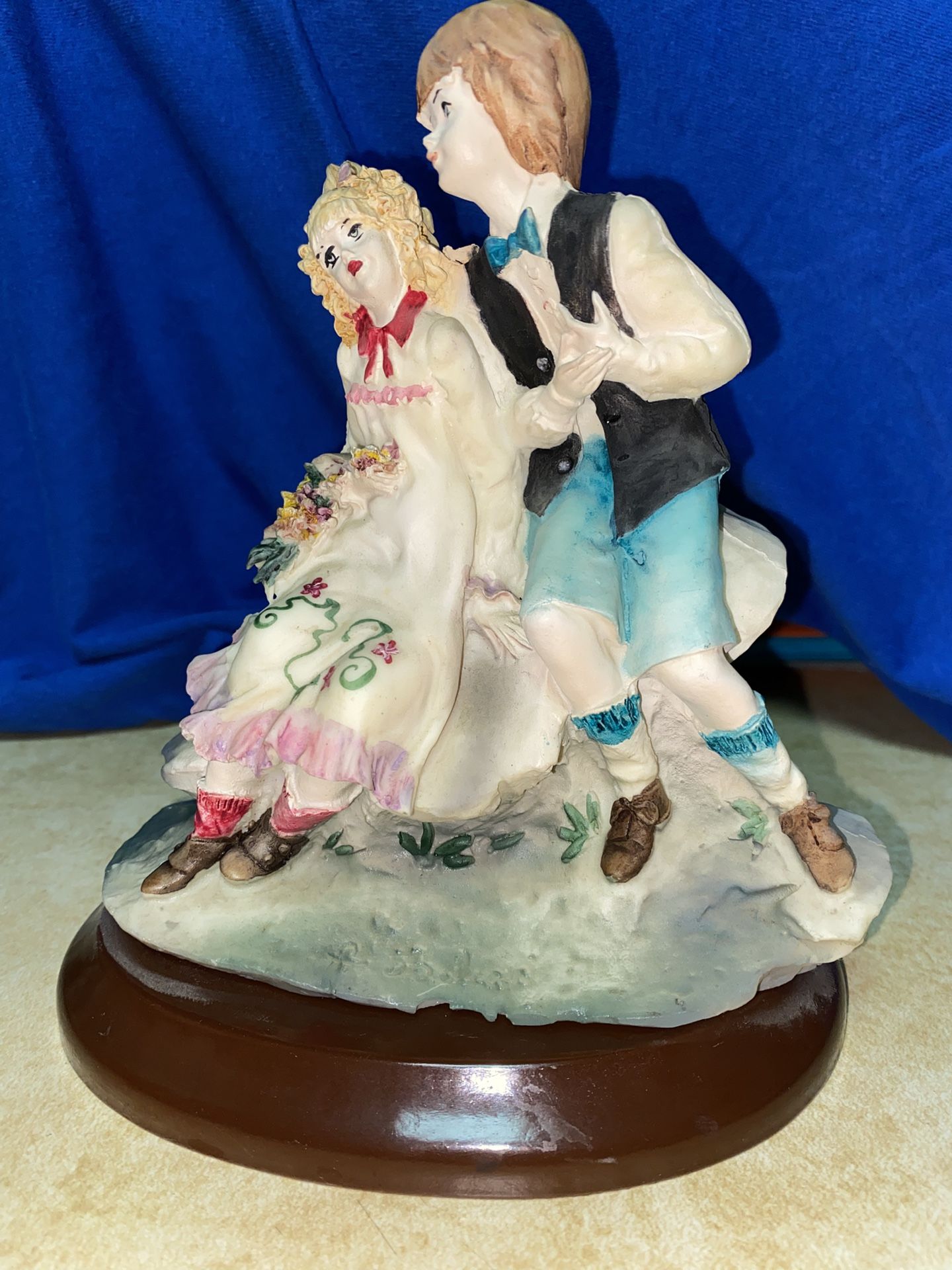7 inch Painted Dancers Alabaster Figurine Imported From Greece