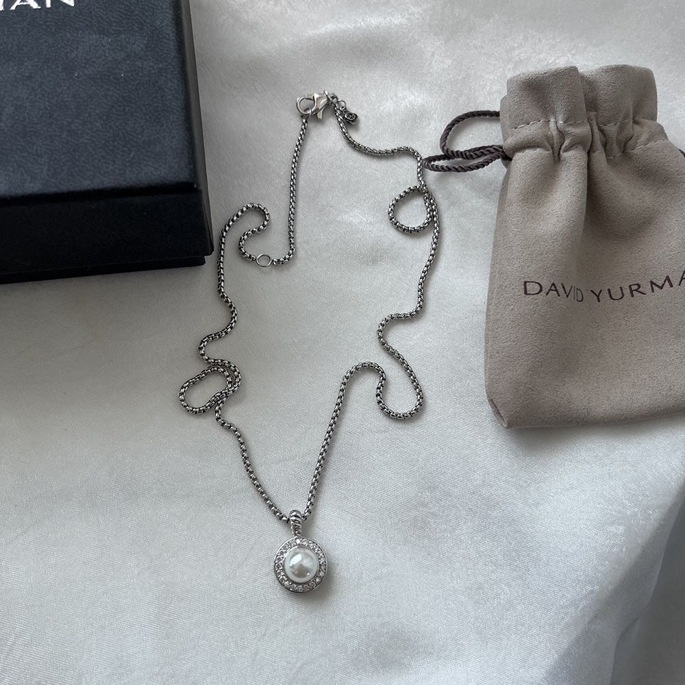 David Yurman Cable Pearl Pendant Necklace With Diamonds 