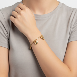 18K Yellow Gold Puff Heart Herringbone Bracelet