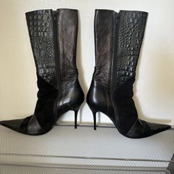 Genuine Leather Sexy Chic Black High Heel Boots size 8