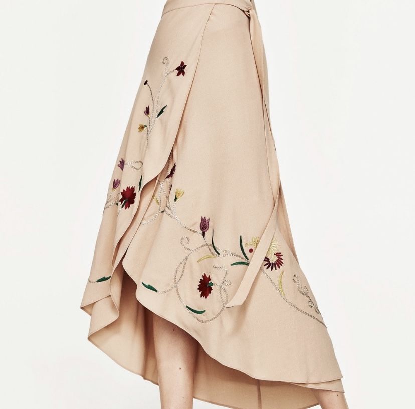 NWT Zara Floral Embroidered Maxi Wrap Skirt - Size XS