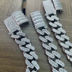 14MM .925 Sterling silver 2 Sided Baguette Cuban Bust Down Bracelets 7 Inch , 7.5 Inch And 8 Inch! LIFETIME PIECES 