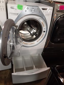 SALE ‼️ Whirlpool front load washer with pedestal working perfectly with 4 months warranty