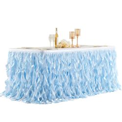 Wish Care 6ft Light Blue Sequin Table Skirt For Rectangle Tables Glitter Curly Willow Tutu Skirt Ruffle Table Cloth Desk Skirts For Birthday Baby Show