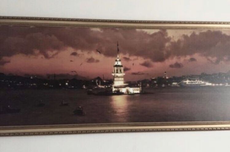 Istanbul maiden’s tower wall art, europe wall art gold frame
