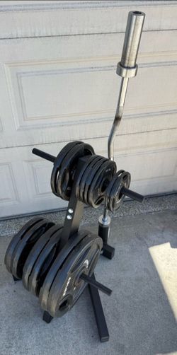 Weights 245lb + rack + curl bar