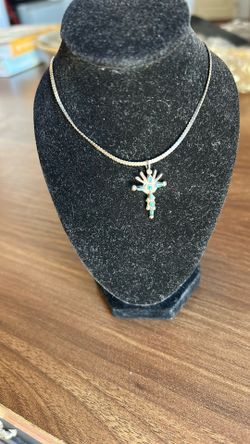 Silver Necklace And Turquoise Pendant 