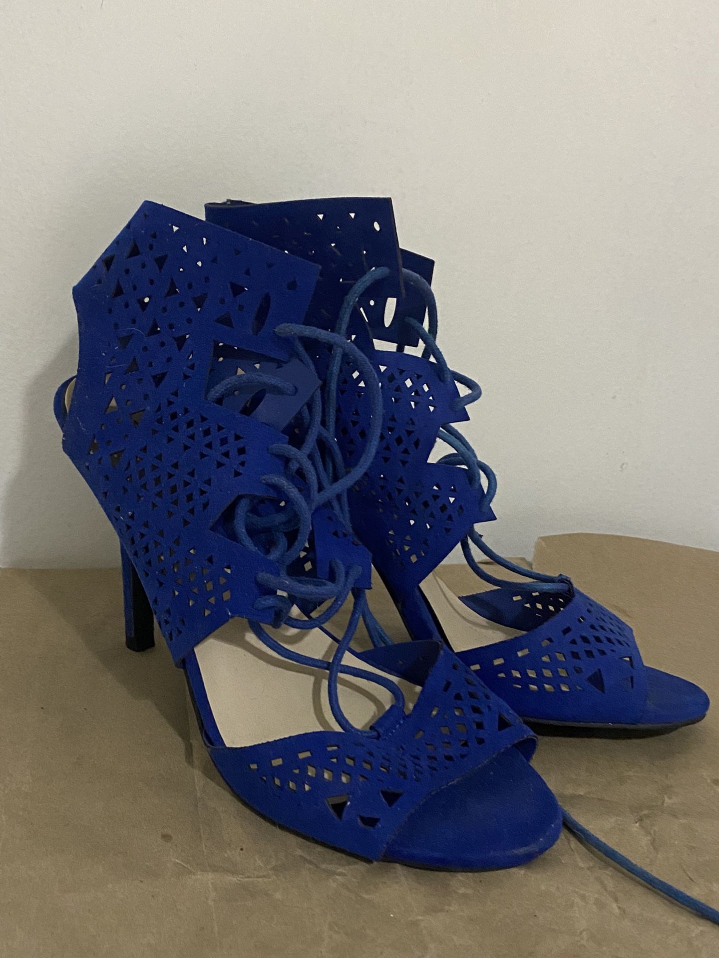 Blue Lace-Up Heels Open Toe Size 7