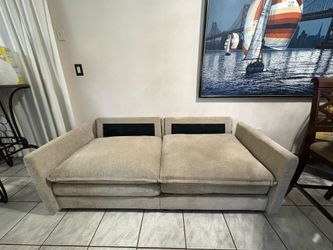 Modern Beige Fabric Sofa | 2-Seater Couch | Clean Deep Seating
