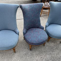 Three Antique Hi Back Low Seat Chairs 