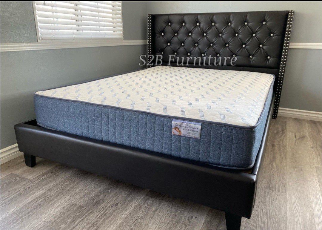 Queen Expresso Crystal Button Bed With Ortho Matres!