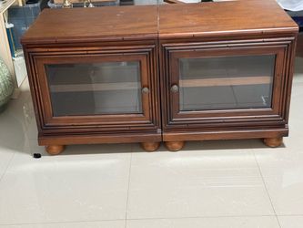 Wooden TV Stand Cabinet with Glass Doors
