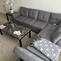 Grey Sectional With Ottoman And Side Tables (Delivery Available!)