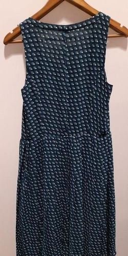 Halogen Women's Blues/White Size 8 Sleeveless Geometric Pleated Sundress